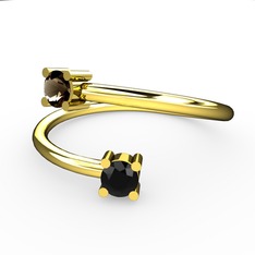 Alona Yüzük - Dumanlı kuvars ve siyah zirkon 14 ayar altın yüzük #1pr096l