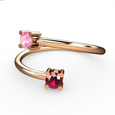 Alona Yüzük - Pembe kuvars ve rodolit garnet 14 ayar rose altın yüzük #1pxwnmb