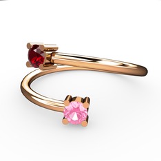 Garnet ve pembe kuvars 8 ayar rose altın yüzük