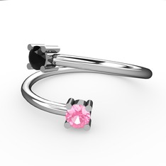 Alona Yüzük - Siyah zirkon ve pembe kuvars 18 ayar beyaz altın yüzük #1qk5kt6