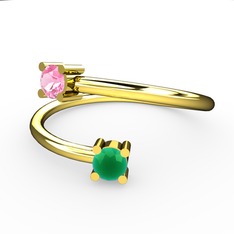 Alona Yüzük - Pembe kuvars ve kök zümrüt 925 ayar altın kaplama gümüş yüzük #1qta2wa