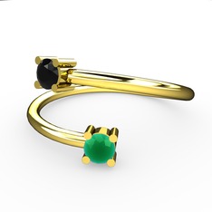 Alona Yüzük - Siyah zirkon ve kök zümrüt 925 ayar altın kaplama gümüş yüzük #1sk8otn