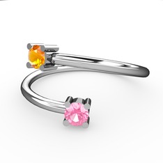 Alona Yüzük - Sitrin ve pembe kuvars 18 ayar beyaz altın yüzük #1sm25nl