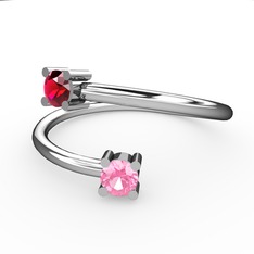 Rodolit garnet ve pembe kuvars 18 ayar beyaz altın yüzük