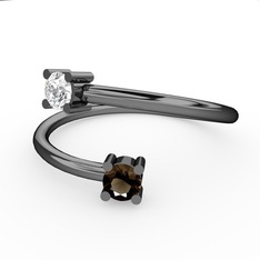 Beyaz zirkon ve dumanlı kuvars 925 ayar siyah rodyum kaplama gümüş yüzük