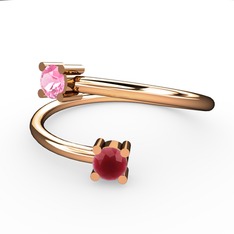 Alona Yüzük - Pembe kuvars ve kök yakut 18 ayar rose altın yüzük #1sus98b