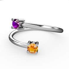 Ametist ve sitrin 8 ayar beyaz altın yüzük