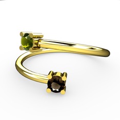 Alona Yüzük - Peridot ve dumanlı kuvars 14 ayar altın yüzük #1thsbo8