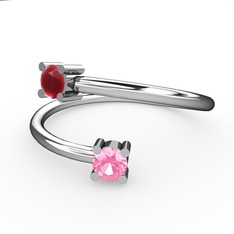 Alona Yüzük - Kök yakut ve pembe kuvars 18 ayar beyaz altın yüzük #1uinia0