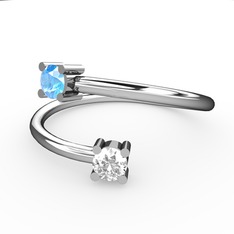 Alona Yüzük - Akuamarin ve beyaz zirkon 18 ayar beyaz altın yüzük #1v0ud9b