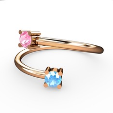 Alona Yüzük - Pembe kuvars ve akuamarin 18 ayar rose altın yüzük #1x0psqq