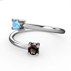 Alona Yüzük - Akuamarin ve dumanlı kuvars 14 ayar beyaz altın yüzük #1xh5vjg