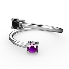 Siyah zirkon ve ametist 8 ayar beyaz altın yüzük