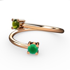 Peridot ve kök zümrüt 8 ayar rose altın yüzük