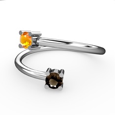 Alona Yüzük - Sitrin ve dumanlı kuvars 14 ayar beyaz altın yüzük #1yzmu8y