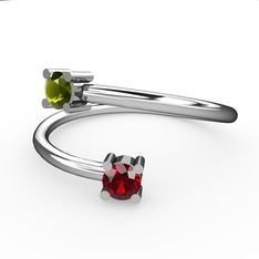 Peridot ve garnet 14 ayar beyaz altın yüzük