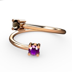 Alona Yüzük - Dumanlı kuvars ve ametist 925 ayar rose altın kaplama gümüş yüzük #355ukv