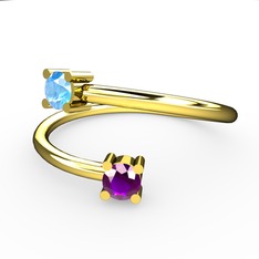 Alona Yüzük - Akuamarin ve ametist 18 ayar altın yüzük #3lghuy