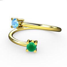 Alona Yüzük - Akuamarin ve kök zümrüt 14 ayar altın yüzük #3u7yaz