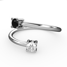 Alona Yüzük - Siyah zirkon ve beyaz zirkon 14 ayar beyaz altın yüzük #4a9kxf