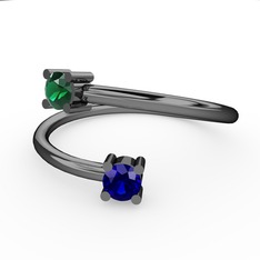 Alona Yüzük - Yeşil kuvars ve lab safir 925 ayar siyah rodyum kaplama gümüş yüzük #583kn7