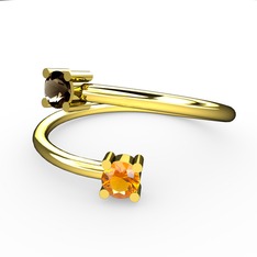 Dumanlı kuvars ve sitrin 8 ayar altın yüzük