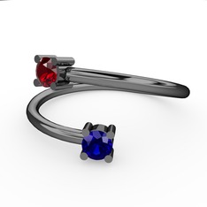 Garnet ve lab safir 925 ayar siyah rodyum kaplama gümüş yüzük