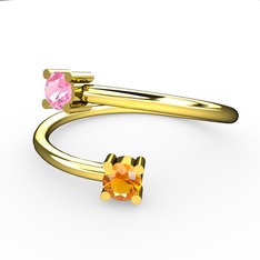 Pembe kuvars ve sitrin 8 ayar altın yüzük