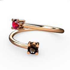 Alona Yüzük - Rodolit garnet ve dumanlı kuvars 8 ayar rose altın yüzük #764zaw