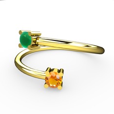 Alona Yüzük - Kök zümrüt ve sitrin 8 ayar altın yüzük #89i748