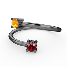 Alona Yüzük - Sitrin ve garnet 925 ayar siyah rodyum kaplama gümüş yüzük #903lly