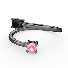 Alona Yüzük - Siyah zirkon ve pembe kuvars 925 ayar siyah rodyum kaplama gümüş yüzük #a35uut