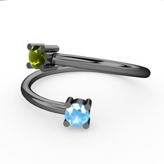 Peridot ve akuamarin 925 ayar siyah rodyum kaplama gümüş yüzük