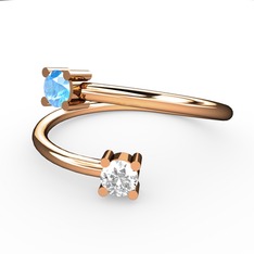 Akuamarin ve pırlanta 14 ayar rose altın yüzük (0.24 karat)