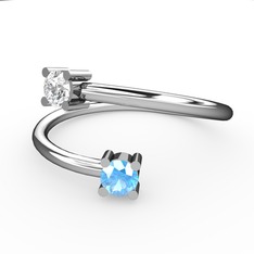 Swarovski ve akuamarin 8 ayar beyaz altın yüzük
