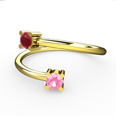 Alona Yüzük - Kök yakut ve pembe kuvars 14 ayar altın yüzük #cqyjem