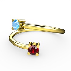 Alona Yüzük - Akuamarin ve garnet 18 ayar altın yüzük #cs2gew