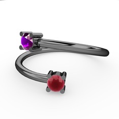 Alona Yüzük - Ametist ve kök yakut 925 ayar siyah rodyum kaplama gümüş yüzük #drj4x8