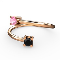 Pembe kuvars ve siyah zirkon 14 ayar rose altın yüzük