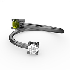 Peridot ve swarovski 925 ayar siyah rodyum kaplama gümüş yüzük