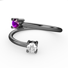 Ametist ve swarovski 925 ayar siyah rodyum kaplama gümüş yüzük