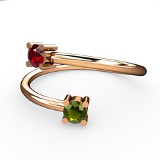 Garnet ve peridot 8 ayar rose altın yüzük