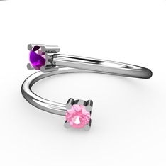 Alona Yüzük - Ametist ve pembe kuvars 14 ayar beyaz altın yüzük #h04oce