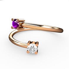 Ametist ve swarovski 925 ayar rose altın kaplama gümüş yüzük