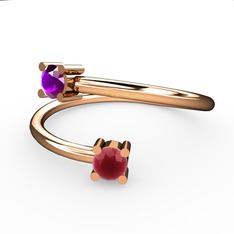 Alona Yüzük - Ametist ve kök yakut 8 ayar rose altın yüzük #iao9wj