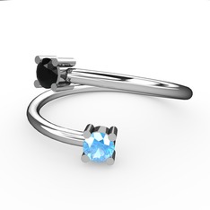 Alona Yüzük - Siyah zirkon ve akuamarin 8 ayar beyaz altın yüzük #jrvorn