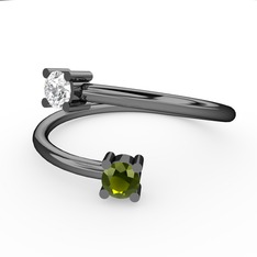 Alona Yüzük - Swarovski ve peridot 925 ayar siyah rodyum kaplama gümüş yüzük #ks9iz9