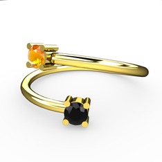 Sitrin ve siyah zirkon 8 ayar altın yüzük