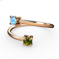 Akuamarin ve peridot 8 ayar rose altın yüzük