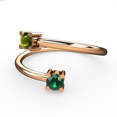 Peridot ve yeşil kuvars 18 ayar rose altın yüzük